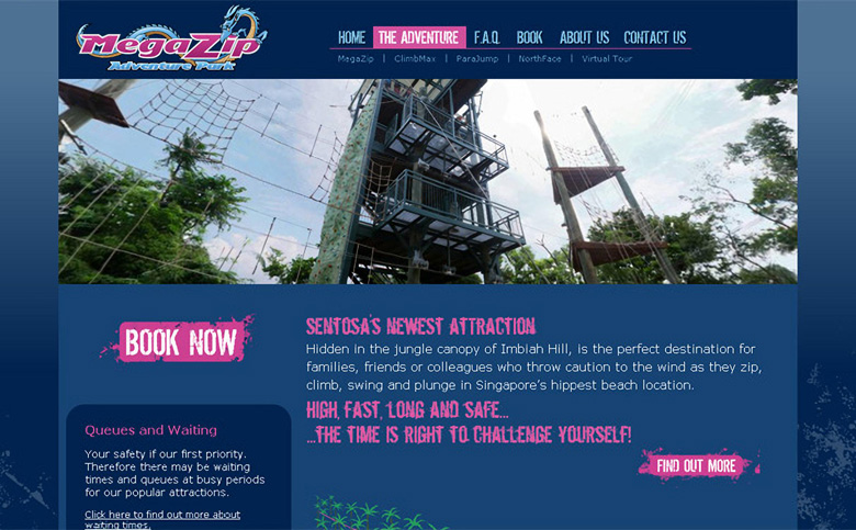 Megazip Adventure Park website design - landing page