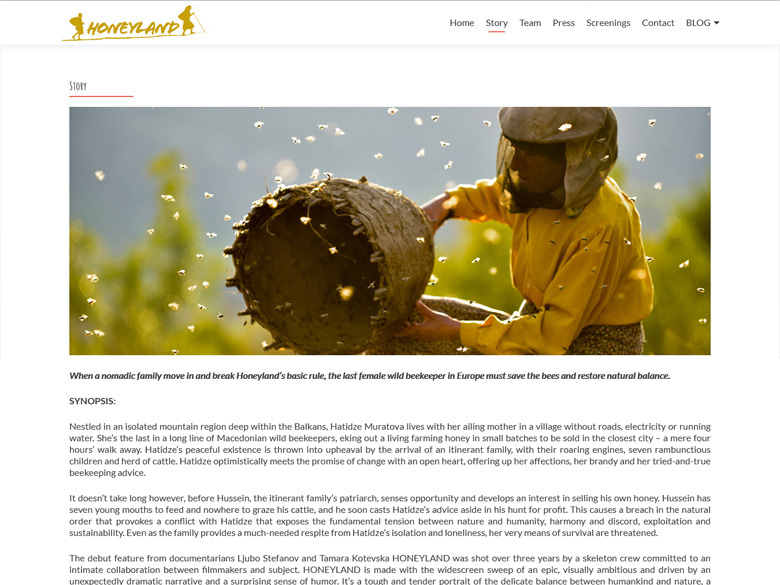 Honeyland Documentary website design